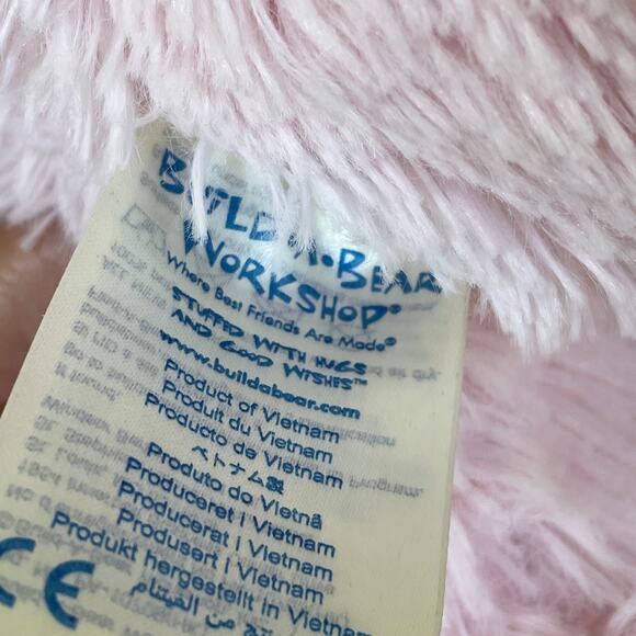 Build A Bear Pink Bear Plush Brown Feet Ears w/ Heart Nose Stuffed Toy Valentine - Picture 9 of 9